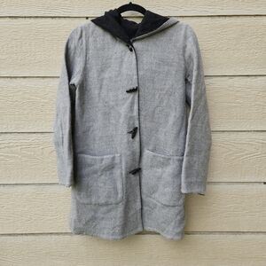 Pure Alpaca gray and black reversible hooded coat XS